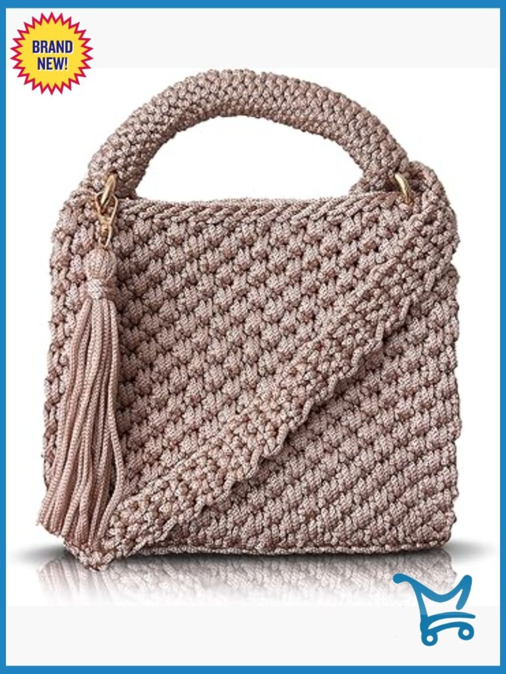 Handmade Crochet Shoulder Bag with Tassel, Lightweight Crossbody Purse